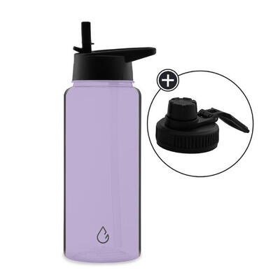 Move waterfles lila transparant 1 liter - dop met rietje en sportdop