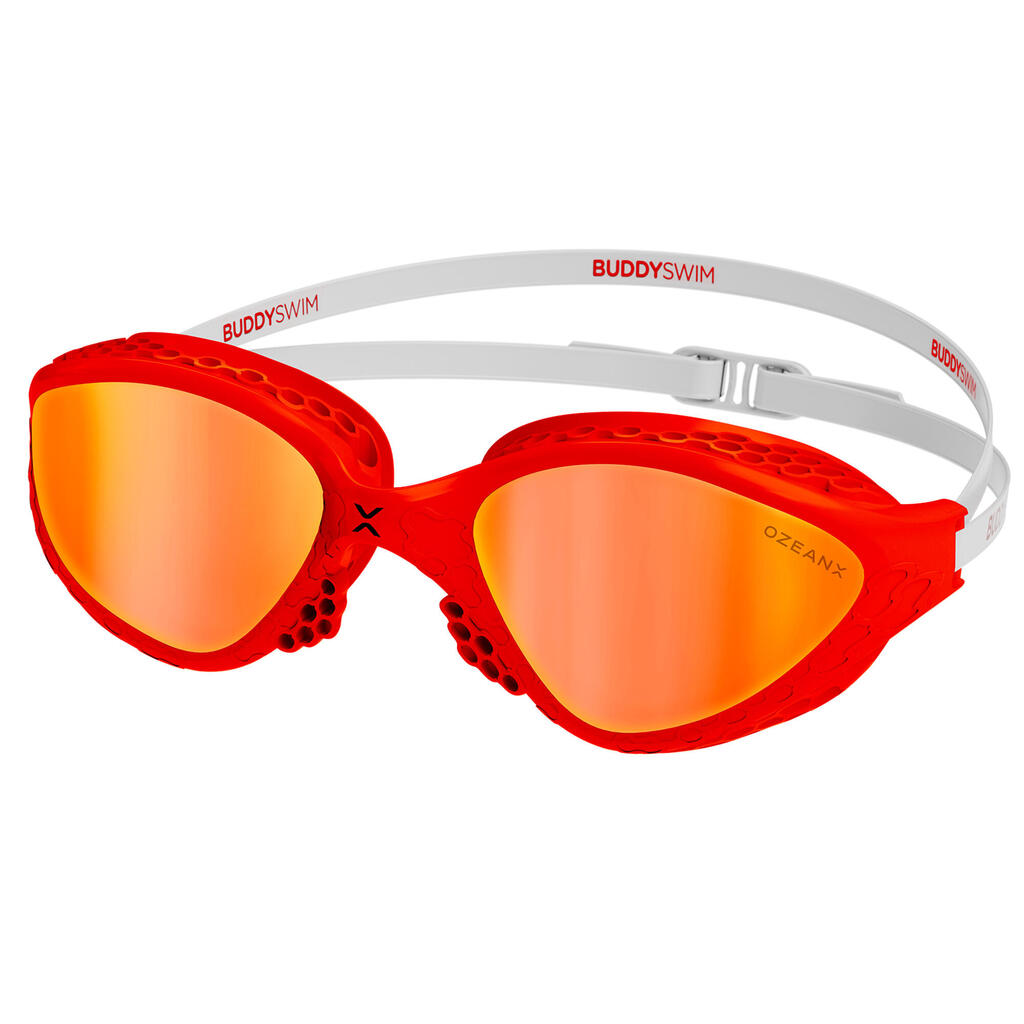 OzeanX Swimming Goggles for Open Water and Triathlon White/Orange Mirror