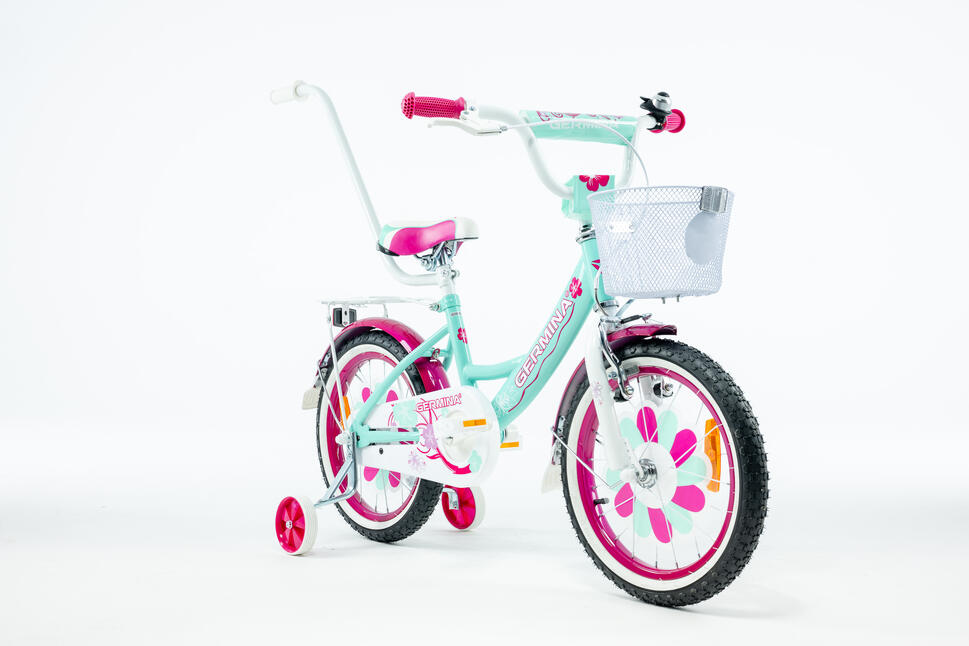 Rower dziecięcy 16 GERMINA dla dziewczynki z kółkami bocznymi