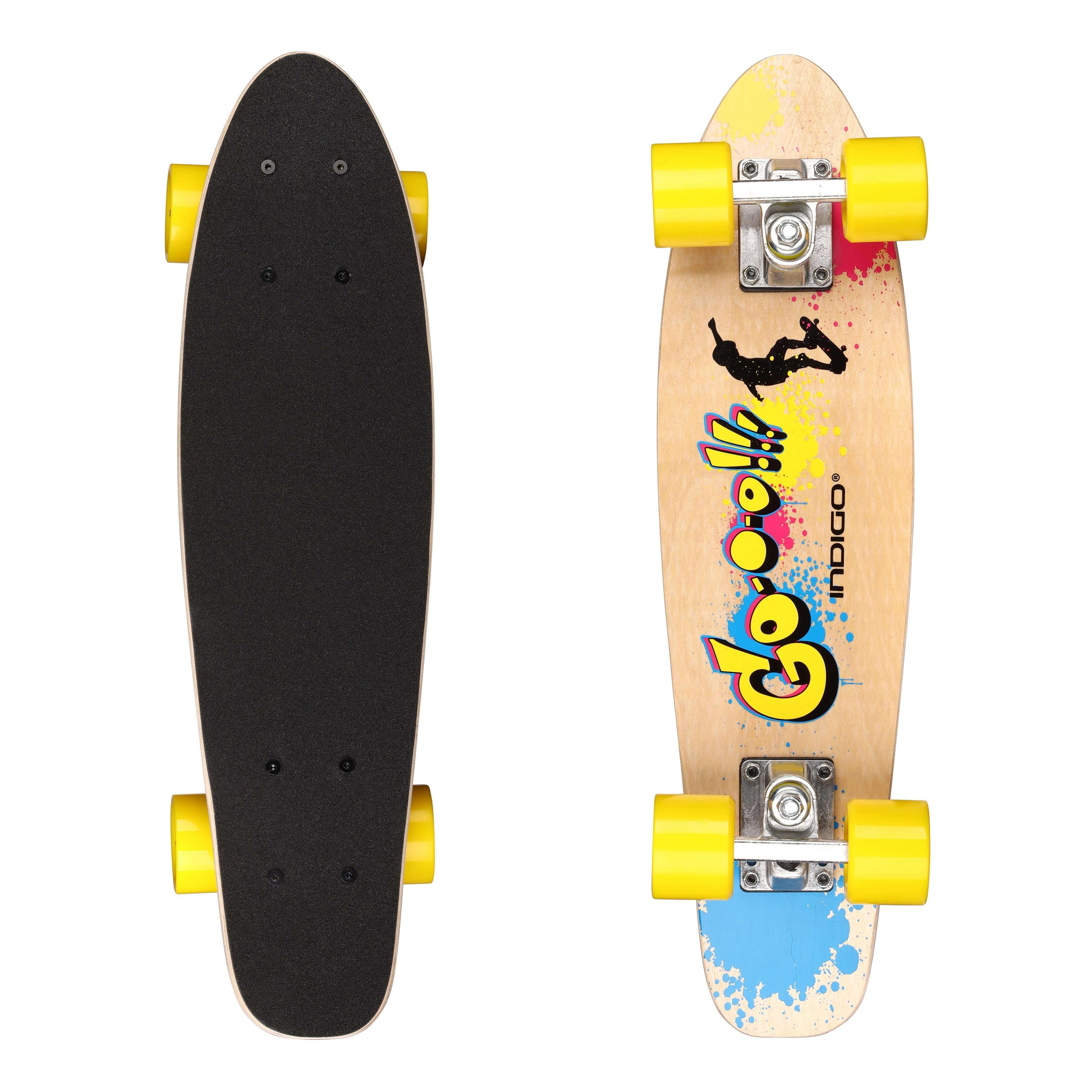 Indigo Sports - Planche De Skate En Bois Pour Enfants Go Indigo 55,88*15,24 Cm - Skateboard Complet - Jaune|multicolore - Decathlon