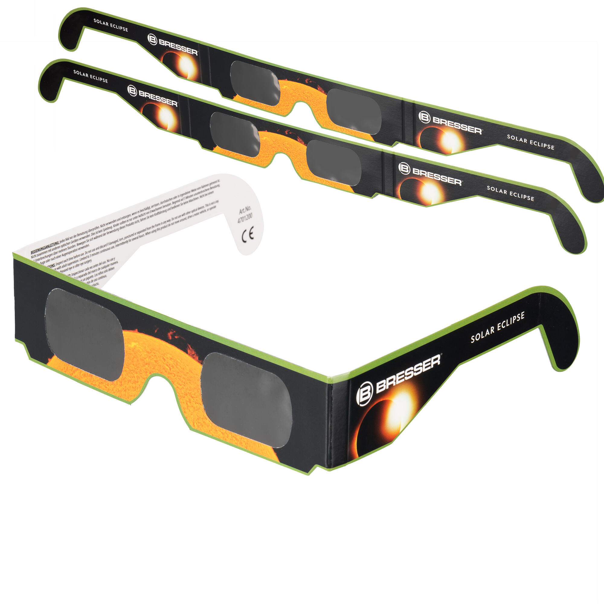 Bresser - Bresser Lunettes D'Éclipse Solaire (3 Pièces) - Lunettes De Soleil - Jaune|noir|vert - Taille Unique - Decathlon