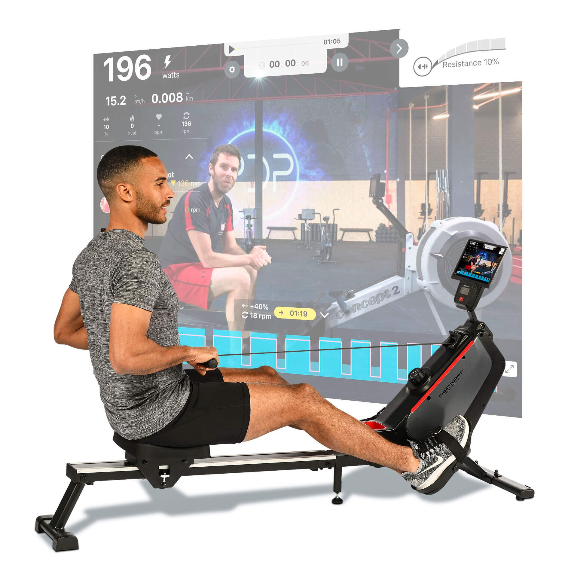 Christopeit - Rameur Peu Encombrant - Bluetooth - Silencieux - Rail En Aluminium - Rw 1000 - Rameur - Noir - No Size - Decathlon