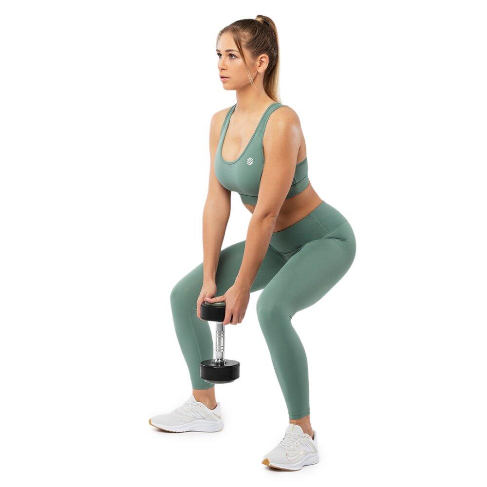 Damen Fitness Trainingsleggings mit mittelhohem Bund Complex Kühles Grün 3/7