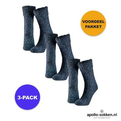 Apollo - wollen huissokken unisex - 3-pack voordeel - blauw - maat 39/42 -