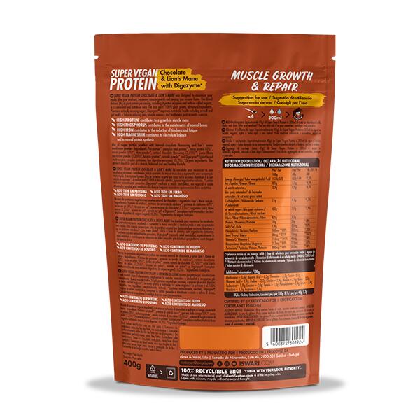 Proteína Vegana Iswari Super Vegan Protein Chocolate & Lion’s Mane con Digezyme® 2/3