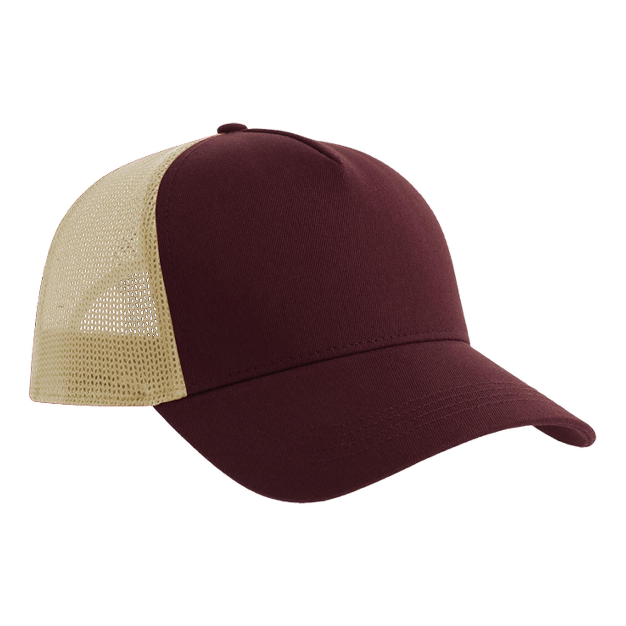 Rapper 5 Panel Cotton Trucker Cap (Burgundy/Stone) 2/2