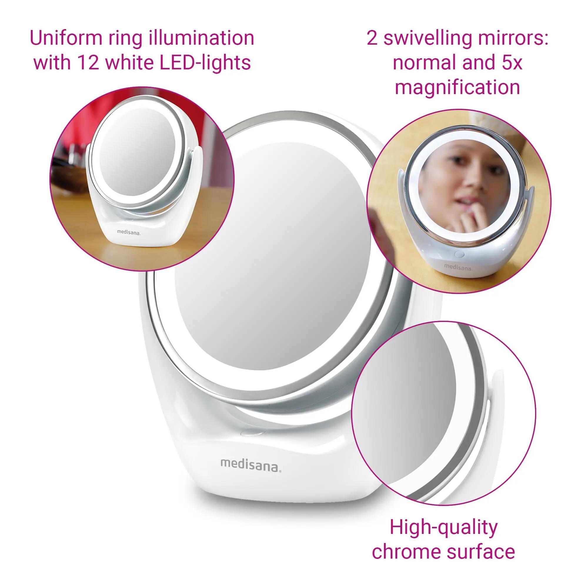 medisana CM 835 Kosmetikspiegel mit LED-Ringbeleuchtung, 5-fach-Vergrößerung 4/7