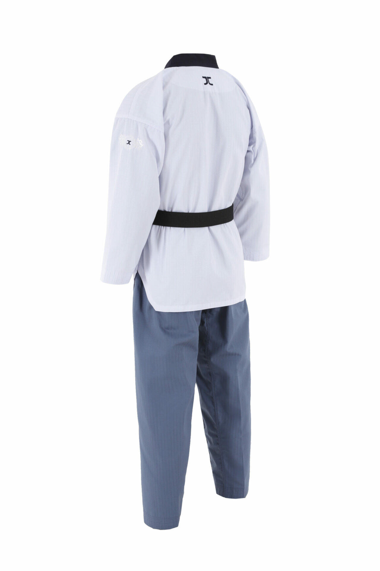 JCalicu poomsae dan taekwondopak voor dames | WT | wit-blauw 3/4