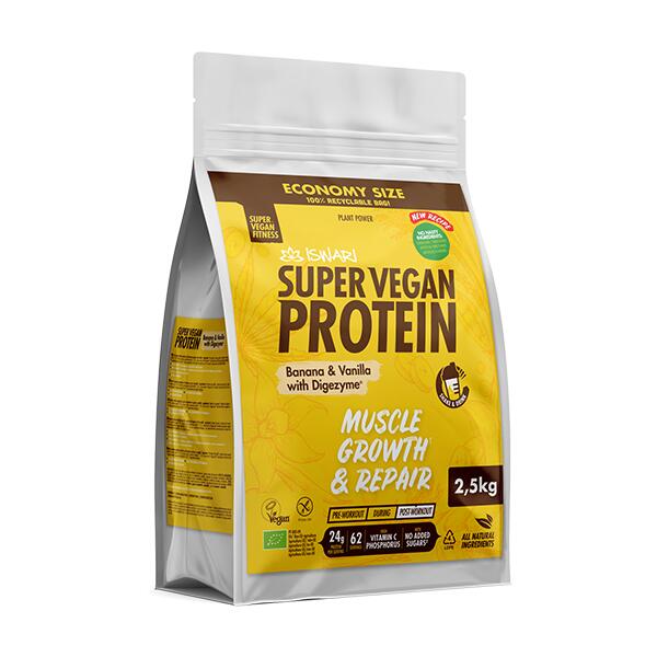 Proteína Vegana Iswari Super Vegan Protein Plátano y Vainilla con Digezyme® 2/5