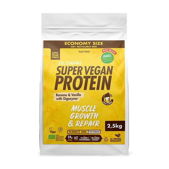 Proteína Vegana Iswari Super Vegan Protein Plátano y Vainilla con Digezyme®