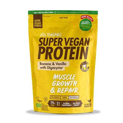 Proteína Vegana Iswari Super Vegan Protein Plátano y Vainilla con Digezyme®