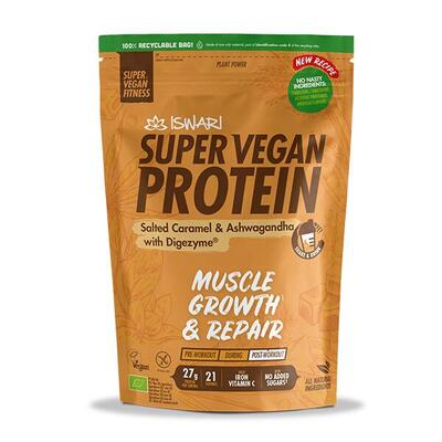 Proteína Vegana Iswari Super Vegan Protein Caramelo y Ashwagandha con Digezyme®