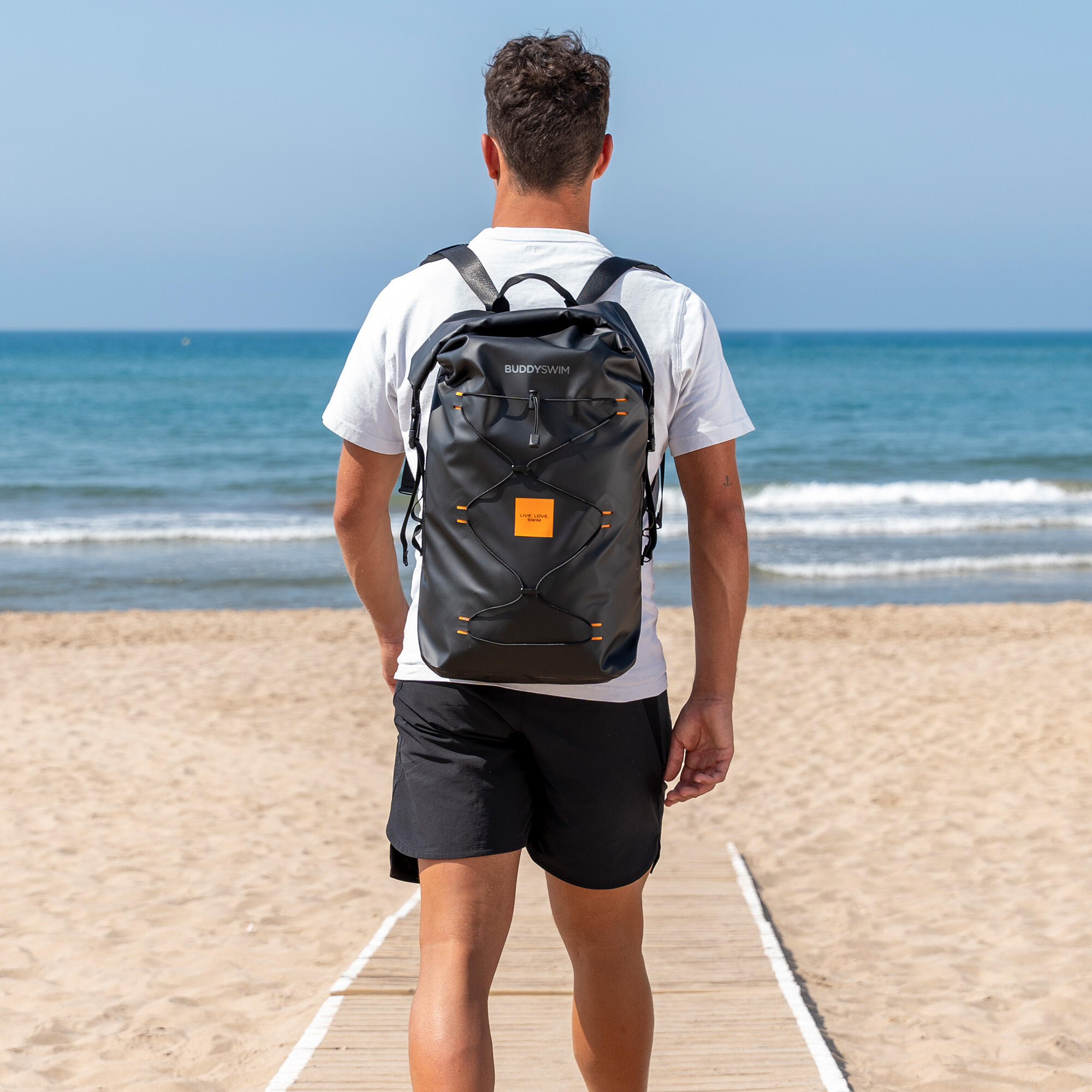 Waterdichte rugzak Dry Backpack 30L, waterdicht en slijtvast zwart-oranje 4/6