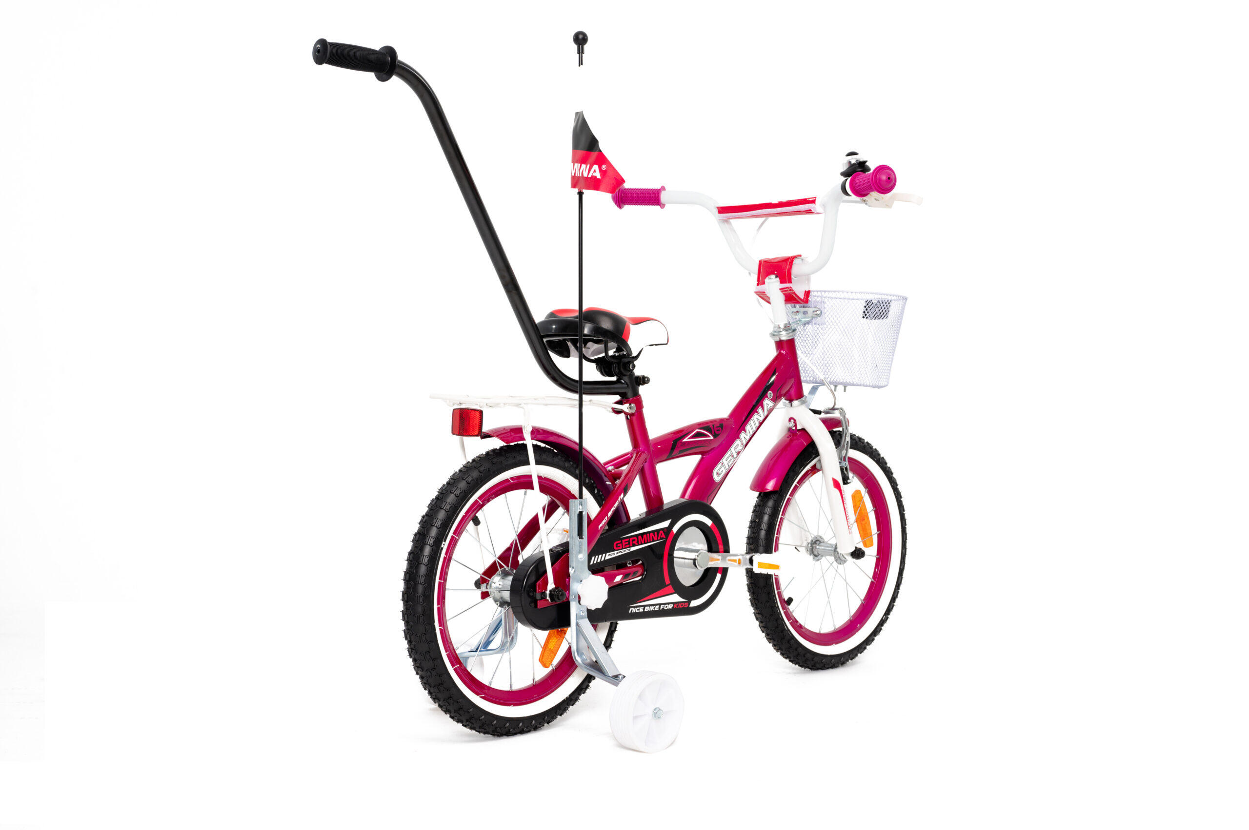 Kinderfiets GERMINA 16 BMX voor meisje met mandje, duwstang, zijwieltjes 3/3
