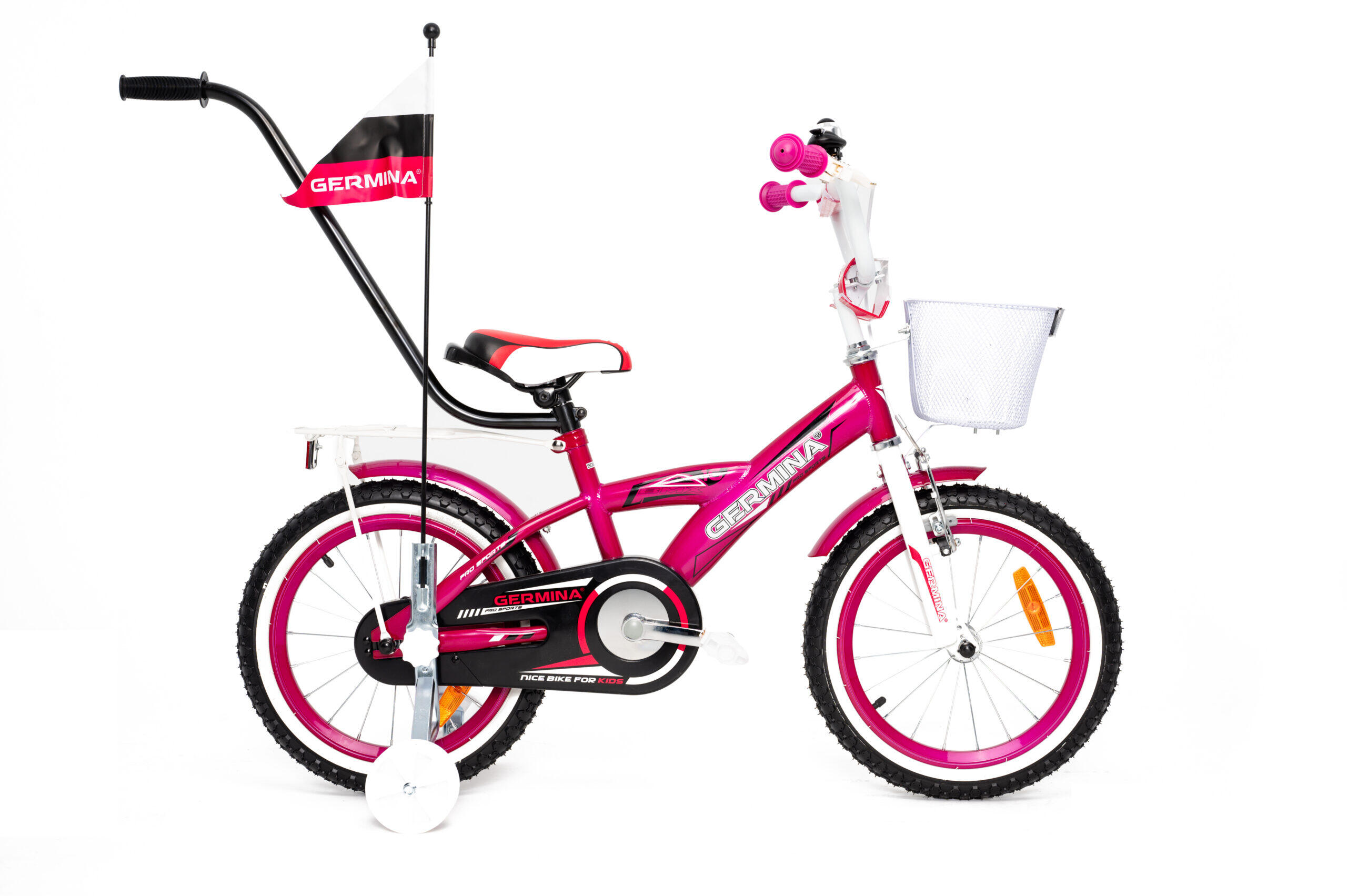 Kinderfiets GERMINA 16 BMX voor meisje met mandje, duwstang, zijwieltjes 2/3