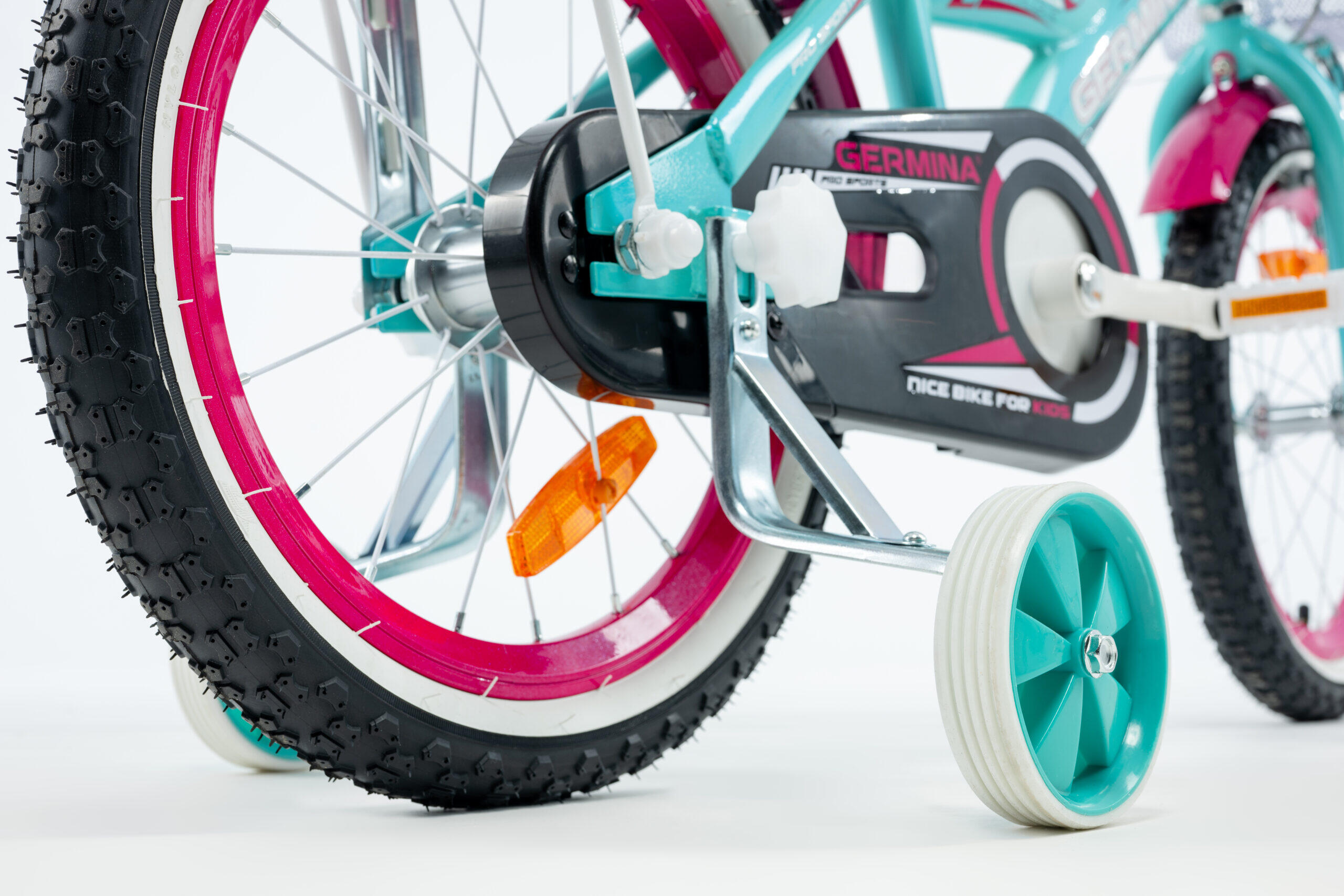 Kinderfiets GERMINA 16 BMX voor meisje met mandje, duwstang, zijwieltjes 4/6
