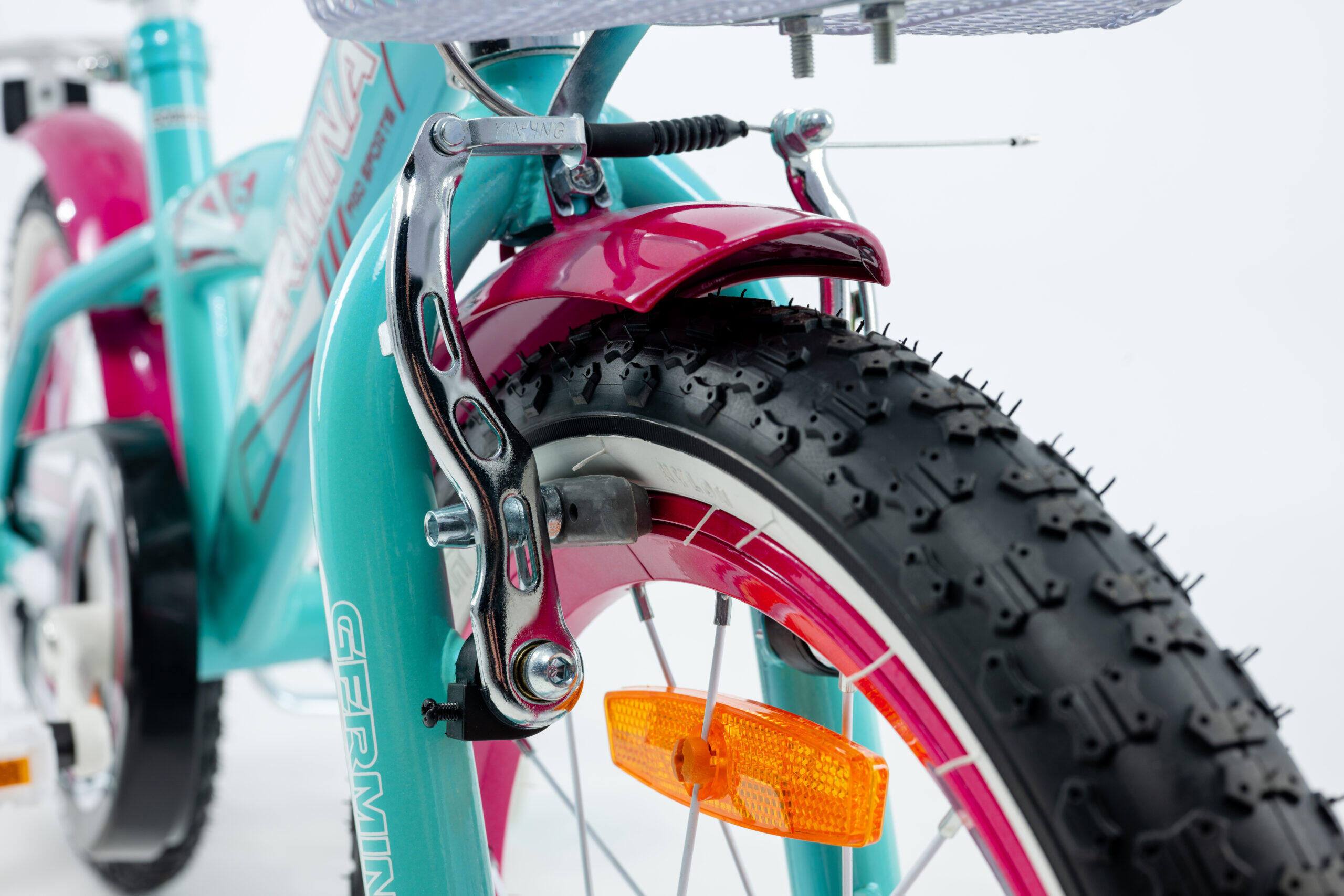 Kinderfiets GERMINA 16 BMX voor meisje met mandje, duwstang, zijwieltjes 6/6