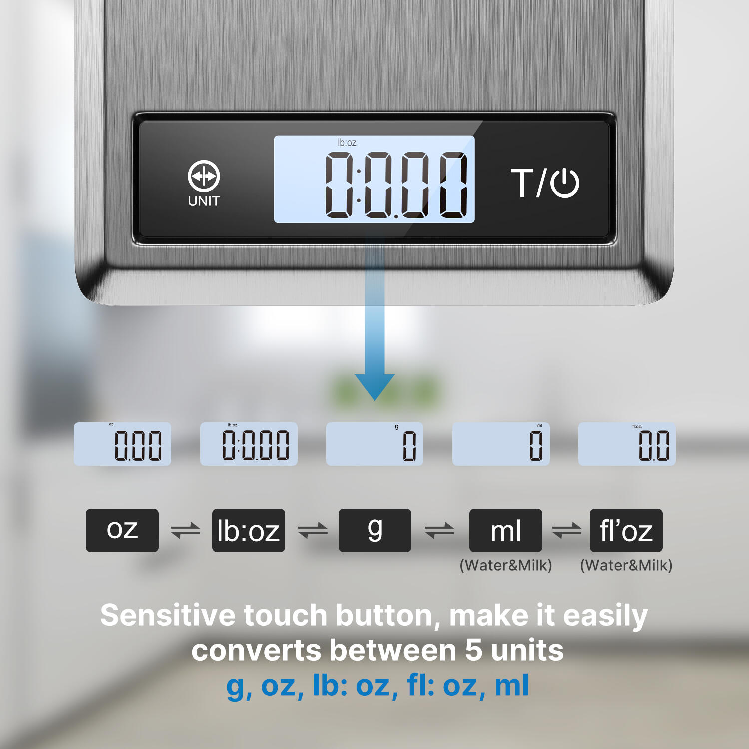 Renpho Balance de cuisine intelligente CALIBRA 1 inox gris LCD 5kg 2/6