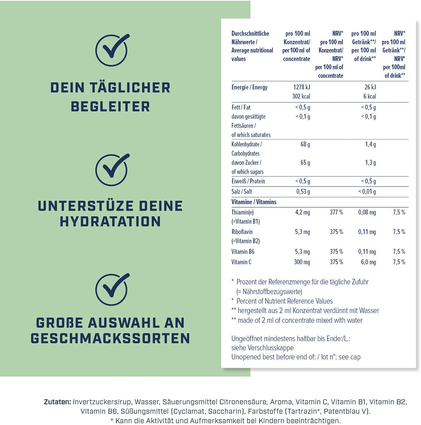 Refresh Light Getränkekonzentrat mit Vitaminen, Grüner Apfel, 1 Liter 3/4