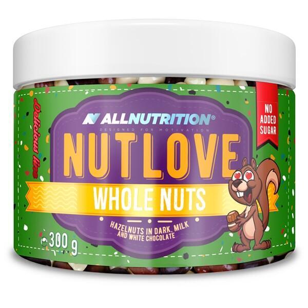 NUTLOVE WHOLENUTS - HAZELNOTEN IN PURE, MELK- EN WITTE CHOCOLADE 300g