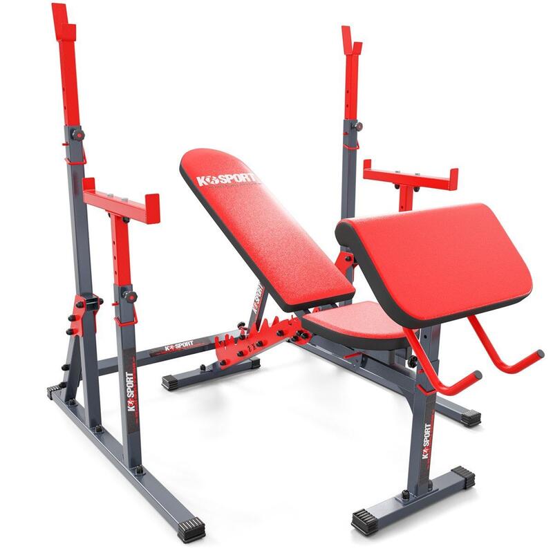 Set di allenamento della stazione pesi con panca pesi + rack per bilanciere