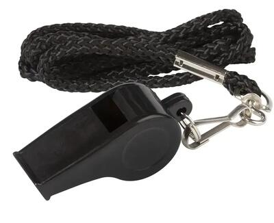 Scheidsrechtersfluitje - voetbal - uni - kunststof met lanyard - zwart