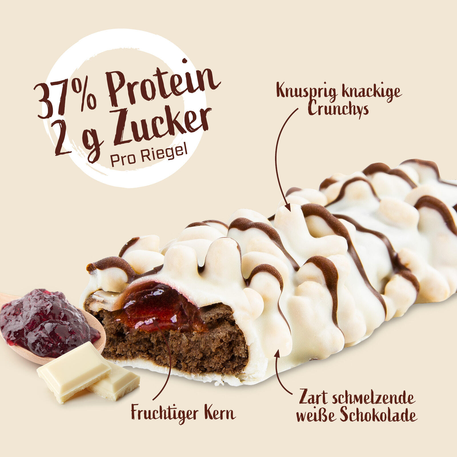 Superbar Eiweißriegel, 37% Protein, low sugar, White Chocolate Jelly, 50 g 2/4