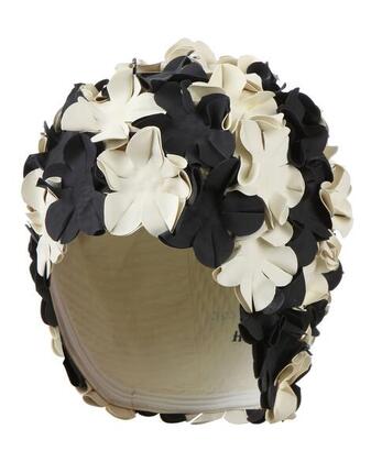 Beco Damen-Badekappe mit Blumenmuster | Gummi | Schwarz/Weiß**