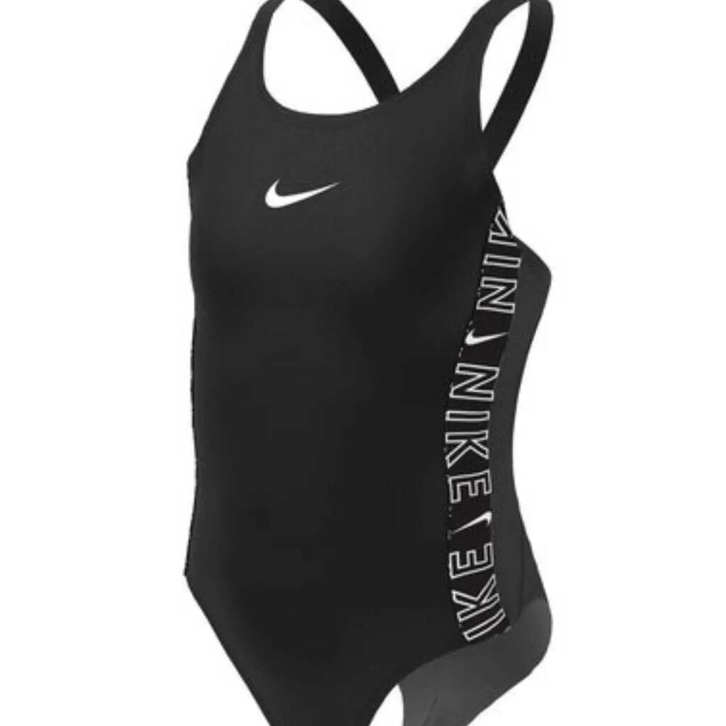 Nike Girls Logo Tape Fastback Swimsuit - Black