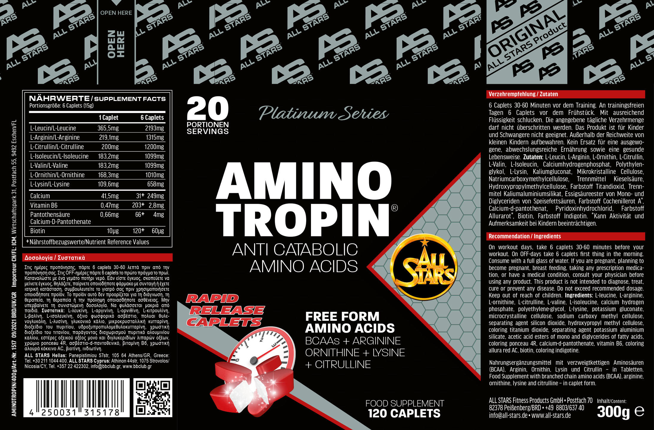 All Stars Amino Tropin 120 Rapid Release Capsules — BCAA & Arginine 4/5