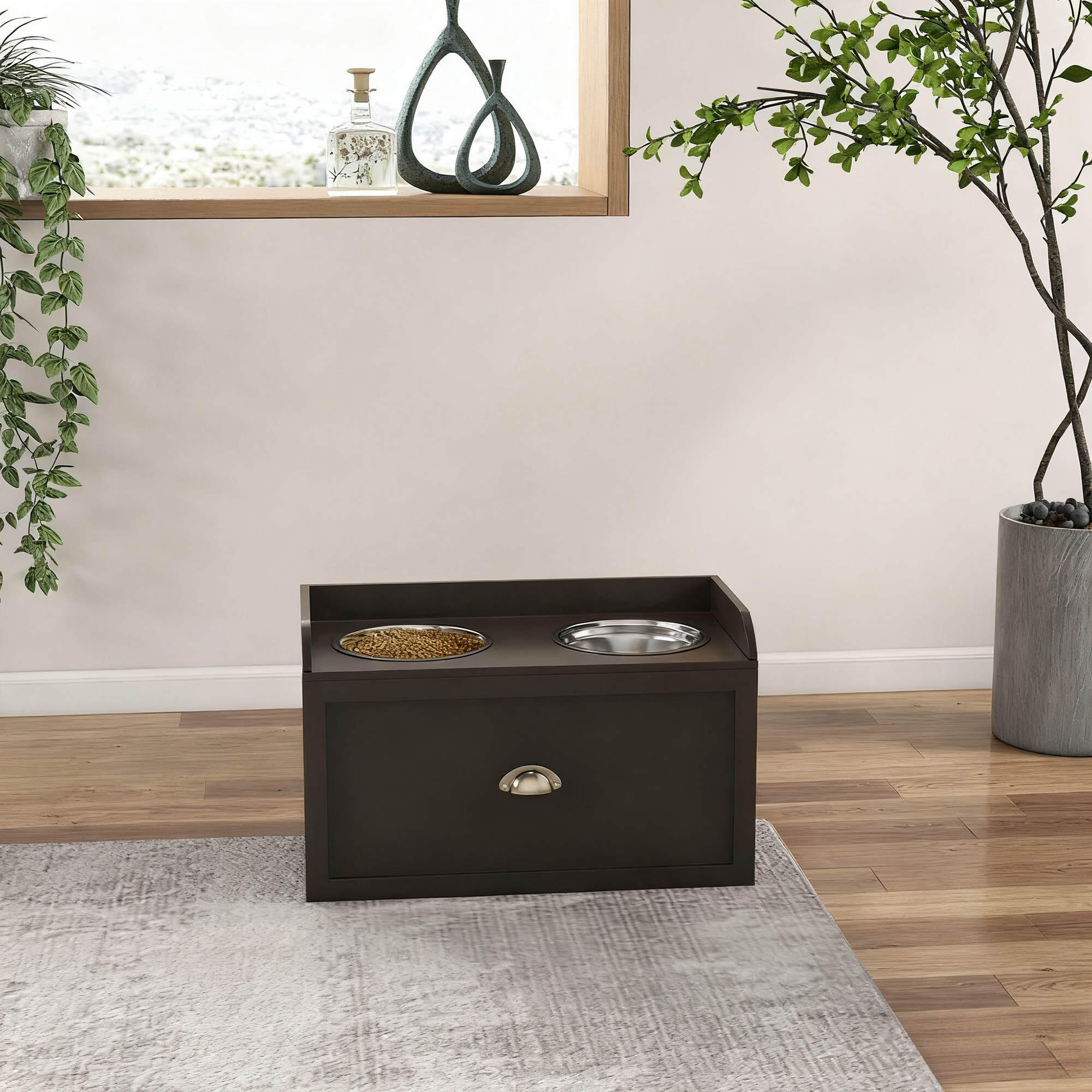 Comedouro elevado PawHut 60x30x36cm marrom escuro 2/7
