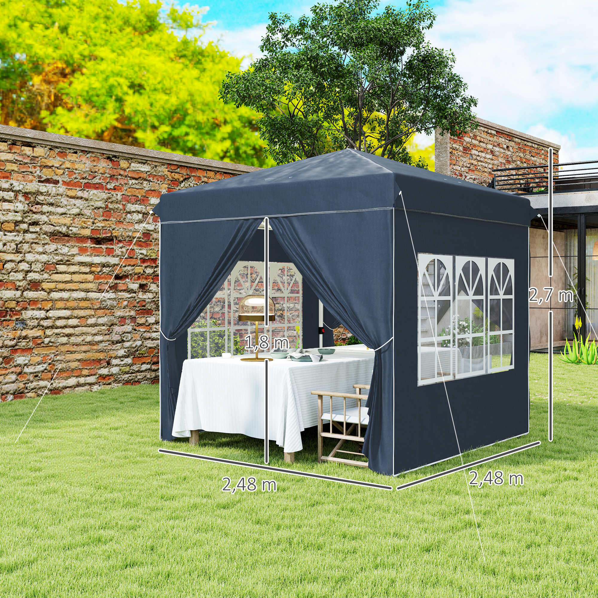 Carpa Plegable Outsunny 248x248x270 cm Azul 3/8