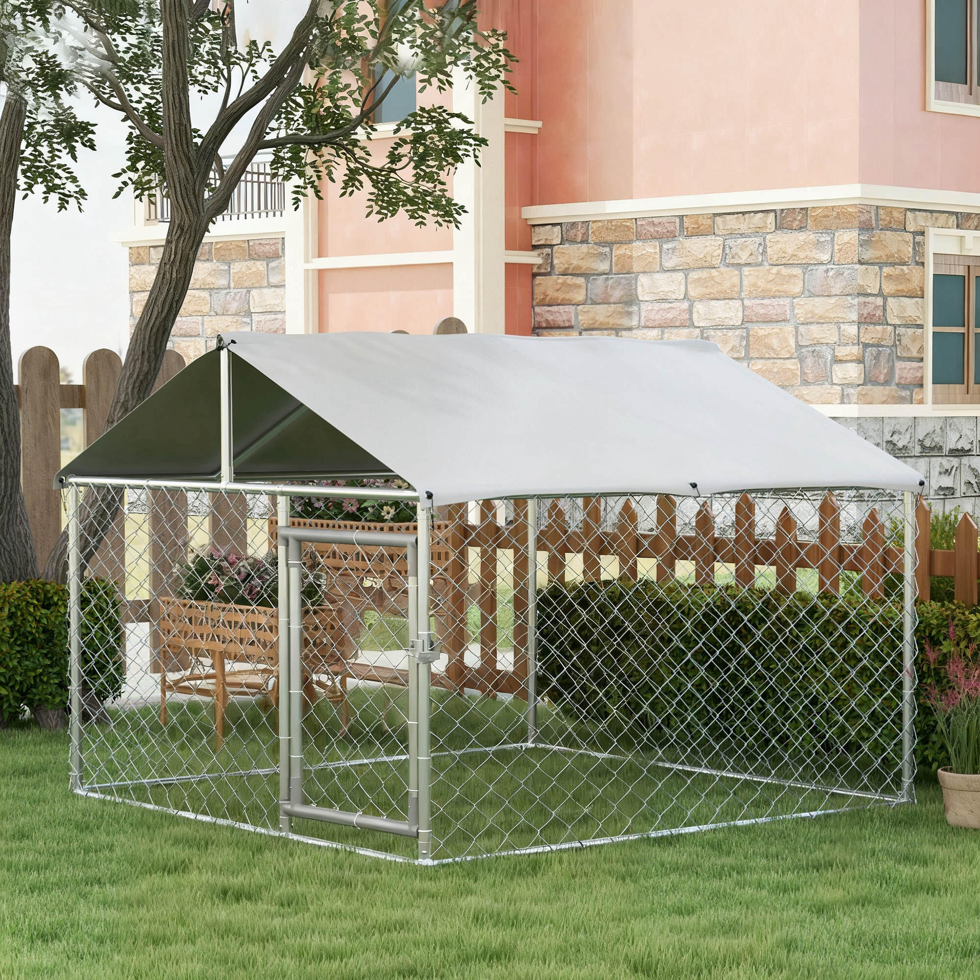 Parque para Perros PawHut 200x200x150 cm Plata 2/7
