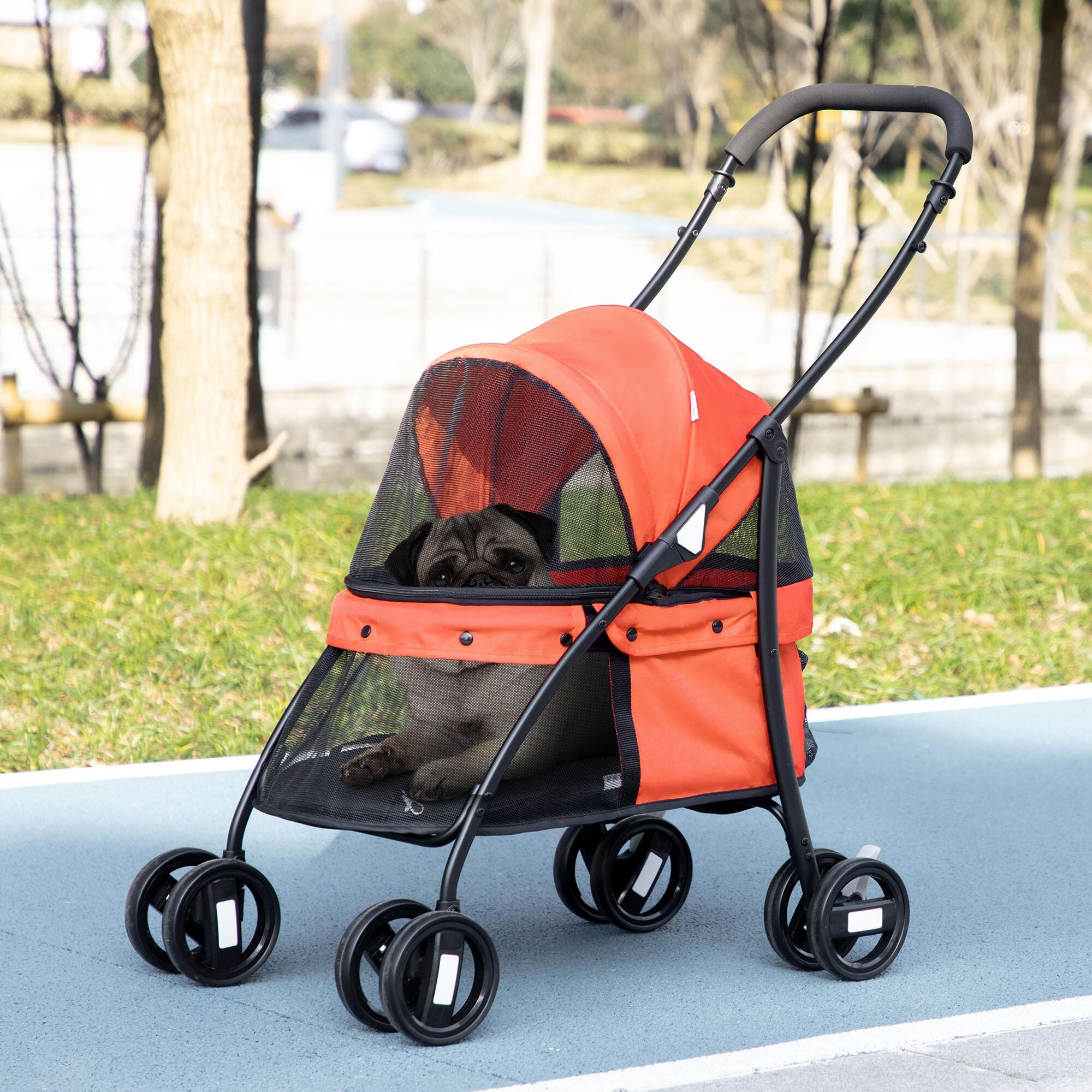 Cochecito para mascotas plegable con ventanas PawHut 82x47x97 cm rojo 2/7