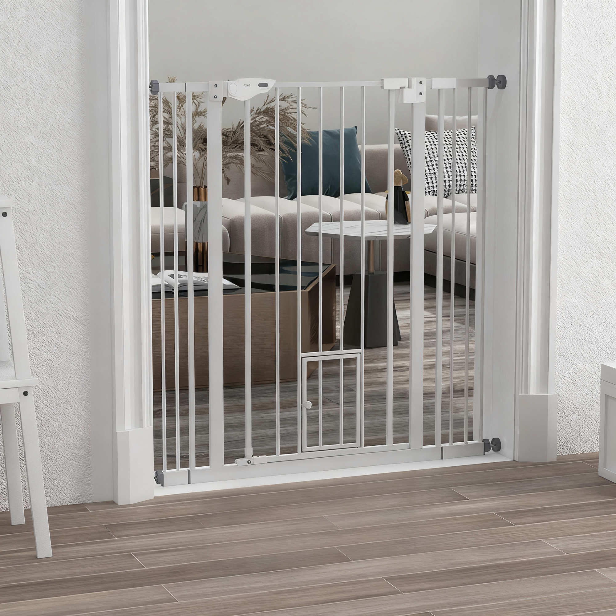 Barreira de segurança cães 101x3.5x104.1 cm branco PawHut 2/7