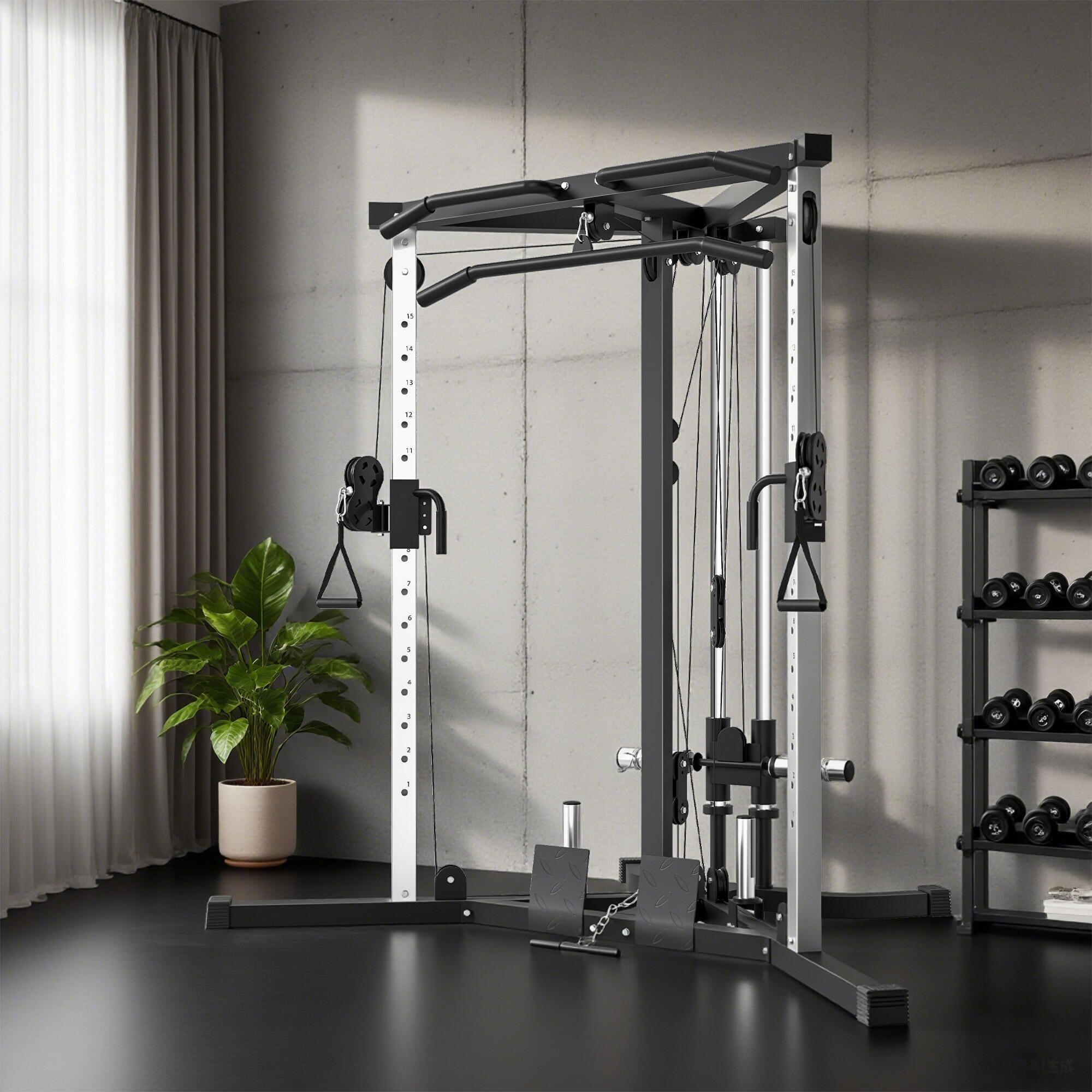 Máquina de multiestación de acero carga 120 kg SPORTNOW 170x139x200 cm negro 2/8