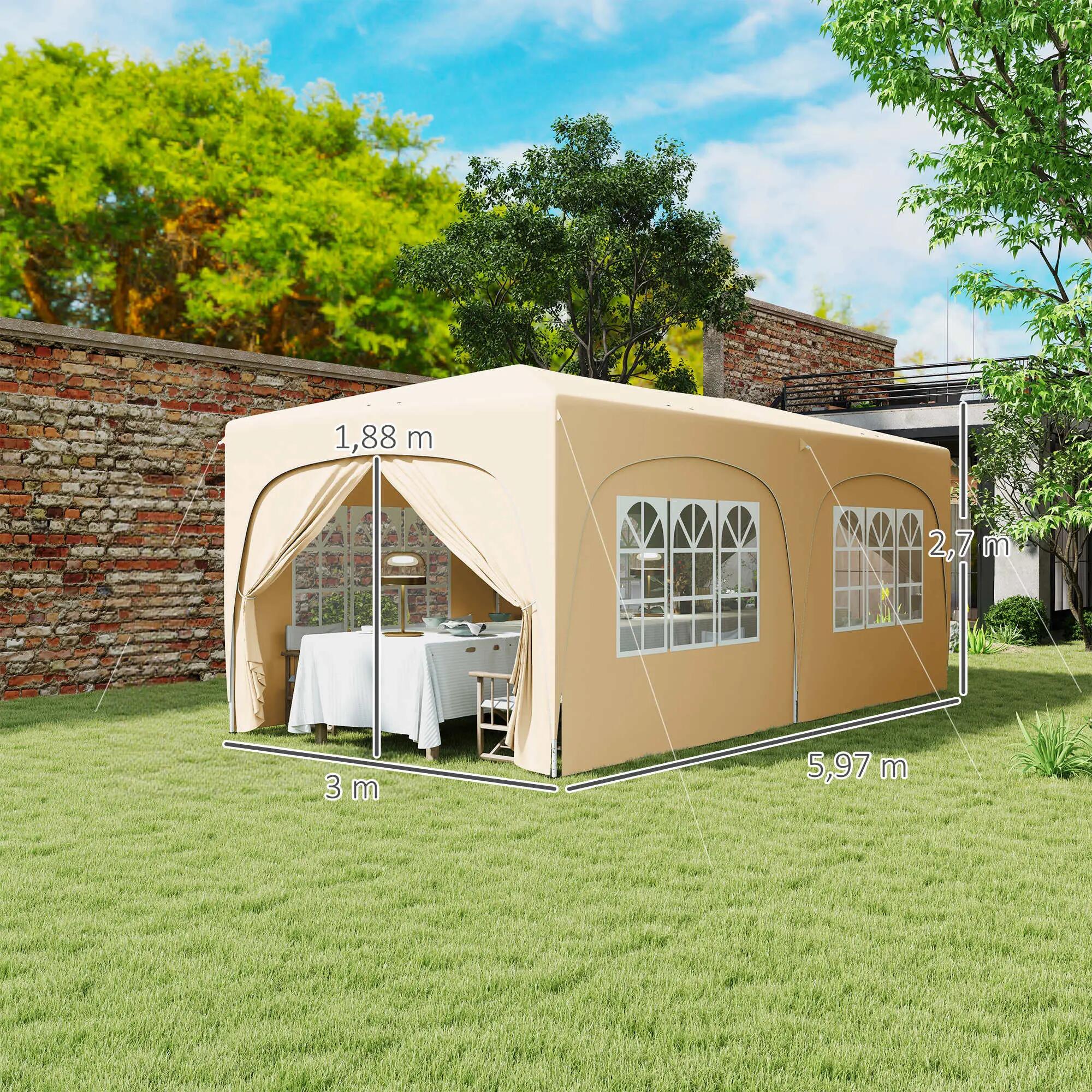 Tenda dobrável 597x300x270 cm cor de areia Outsunny 3/7