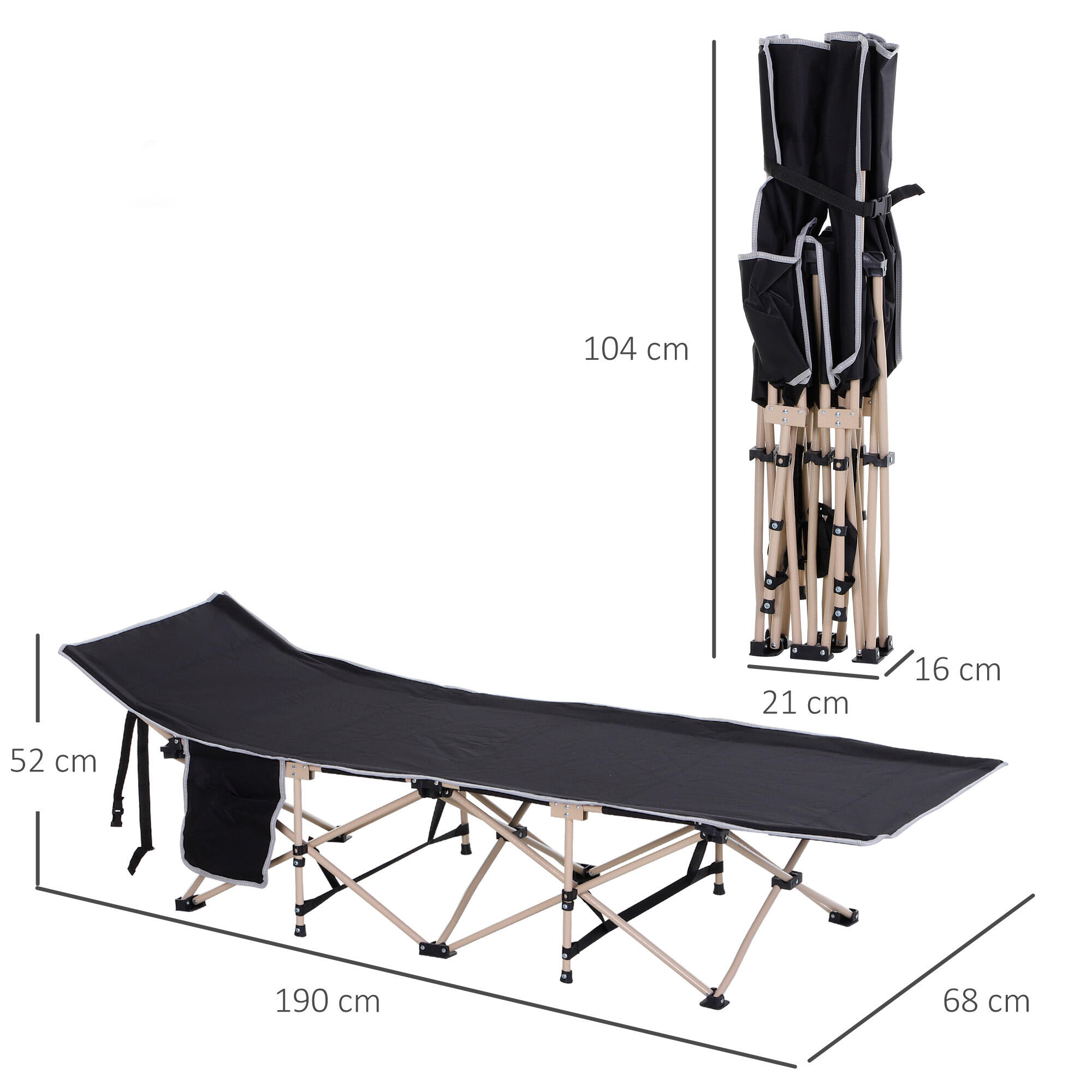 Cama de Camping Outsunny 190x68x52 cm Negro 3/7