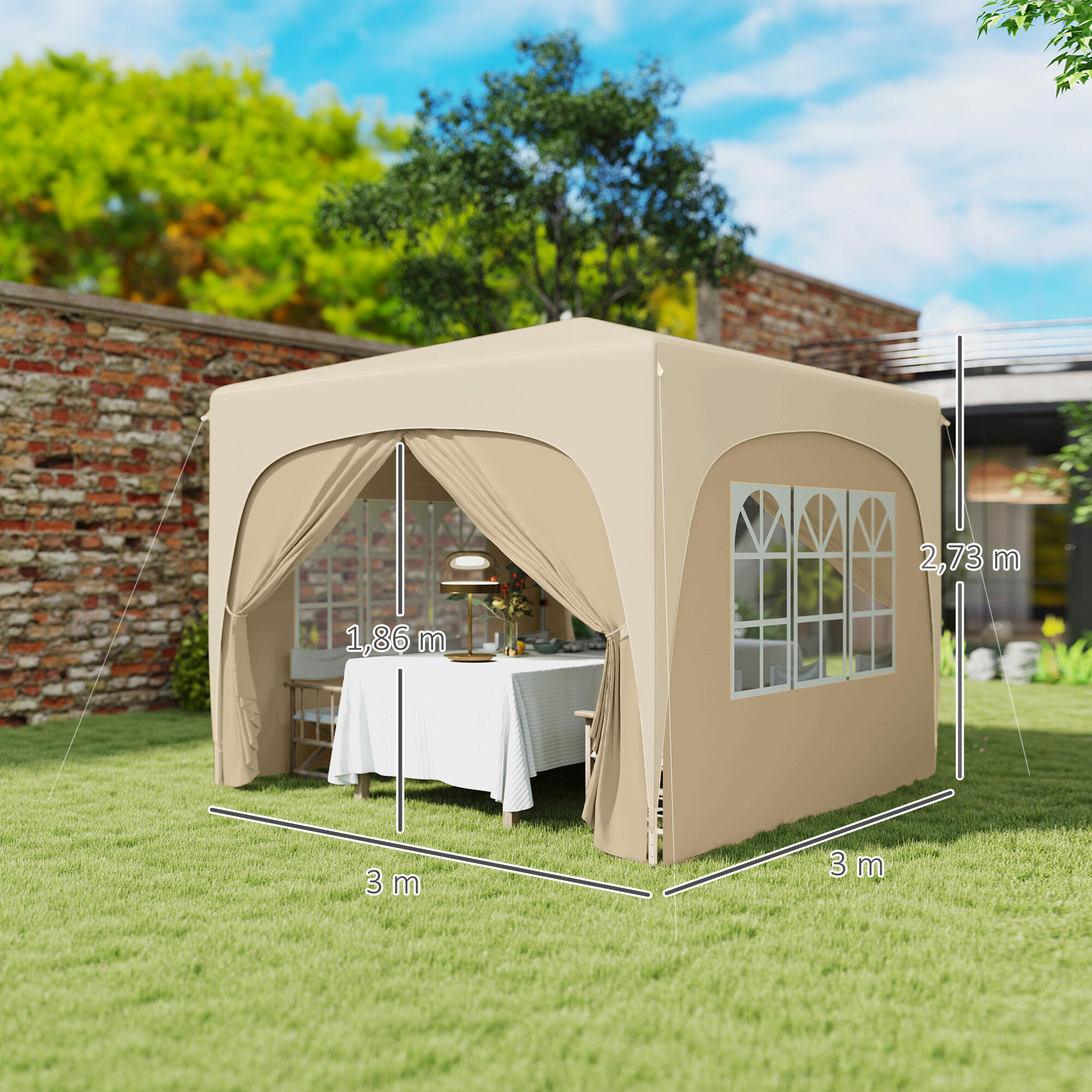 Tenda dobrável 300x300x273 cm cor de areia Outsunny 3/7