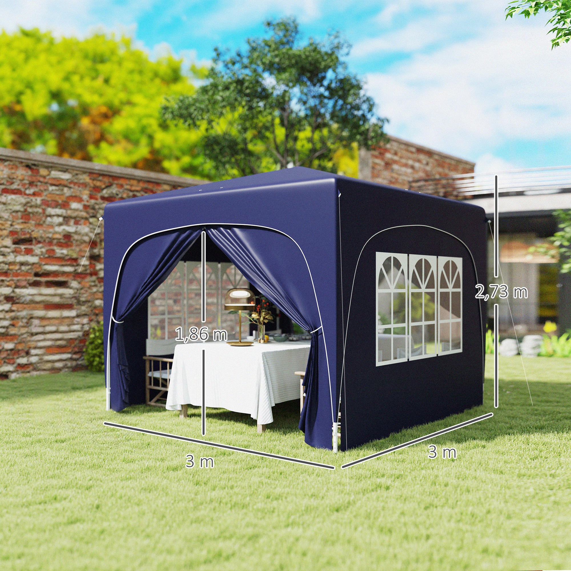 Tenda dobrável 300x300x273 cm azul Outsunny 3/7