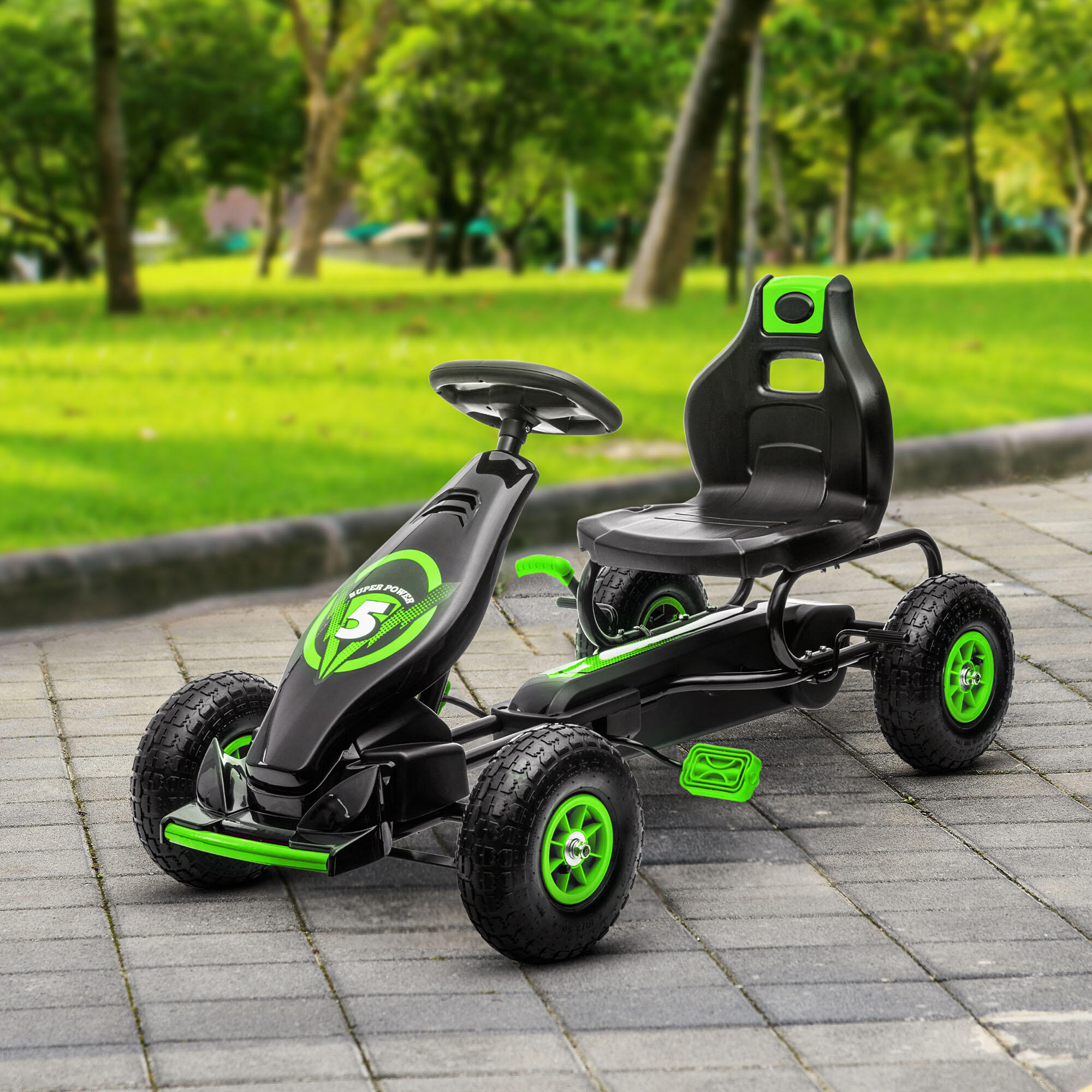 Kart Pedales HOMCOM 121x58x61 cm Negro y Verde 2/8
