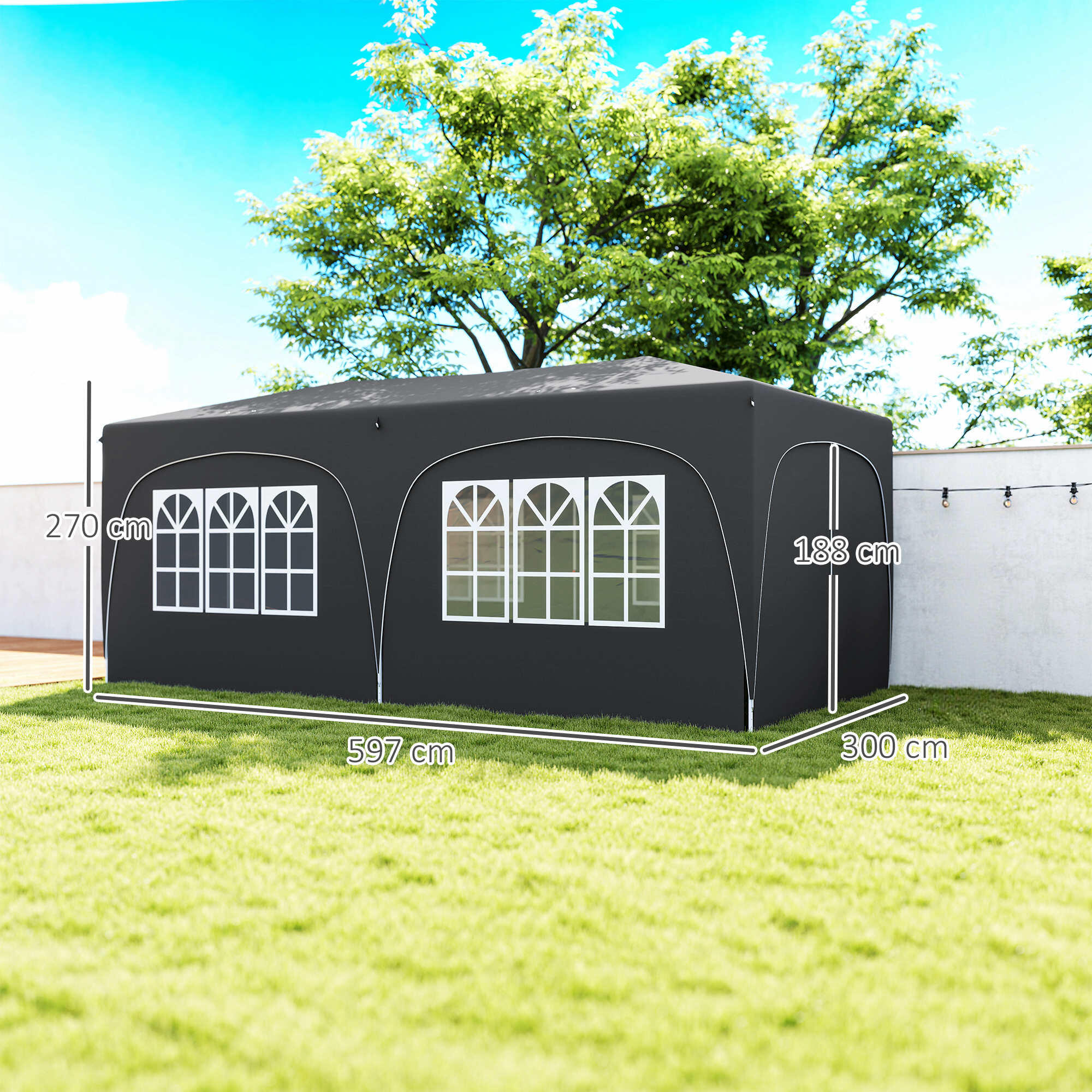 Carpa Plegable Outsunny 597x300x270 cm Gris Oscuro 3/8