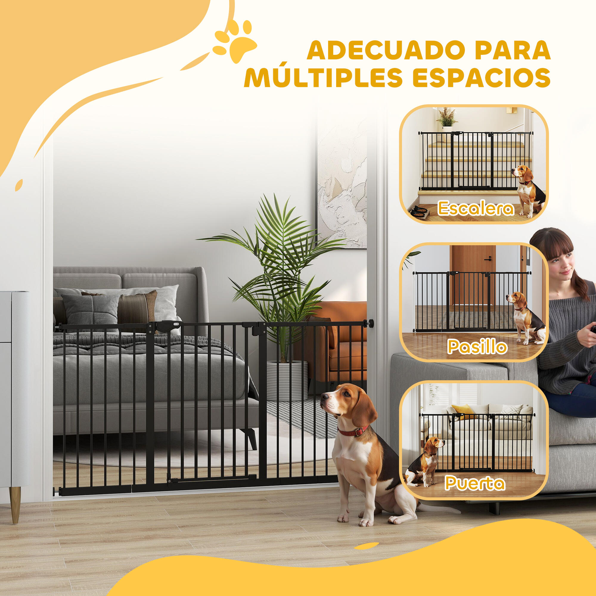 Barrera de Seguridad para Perros PawHut 147.5x76.2 cm Negro 4/8
