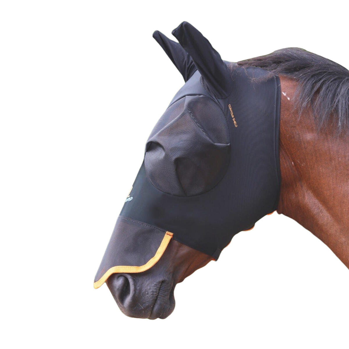Elasticizzato Maschera Antimosca Per Cavallo Con Naso Shires Nero Corvino 2/2