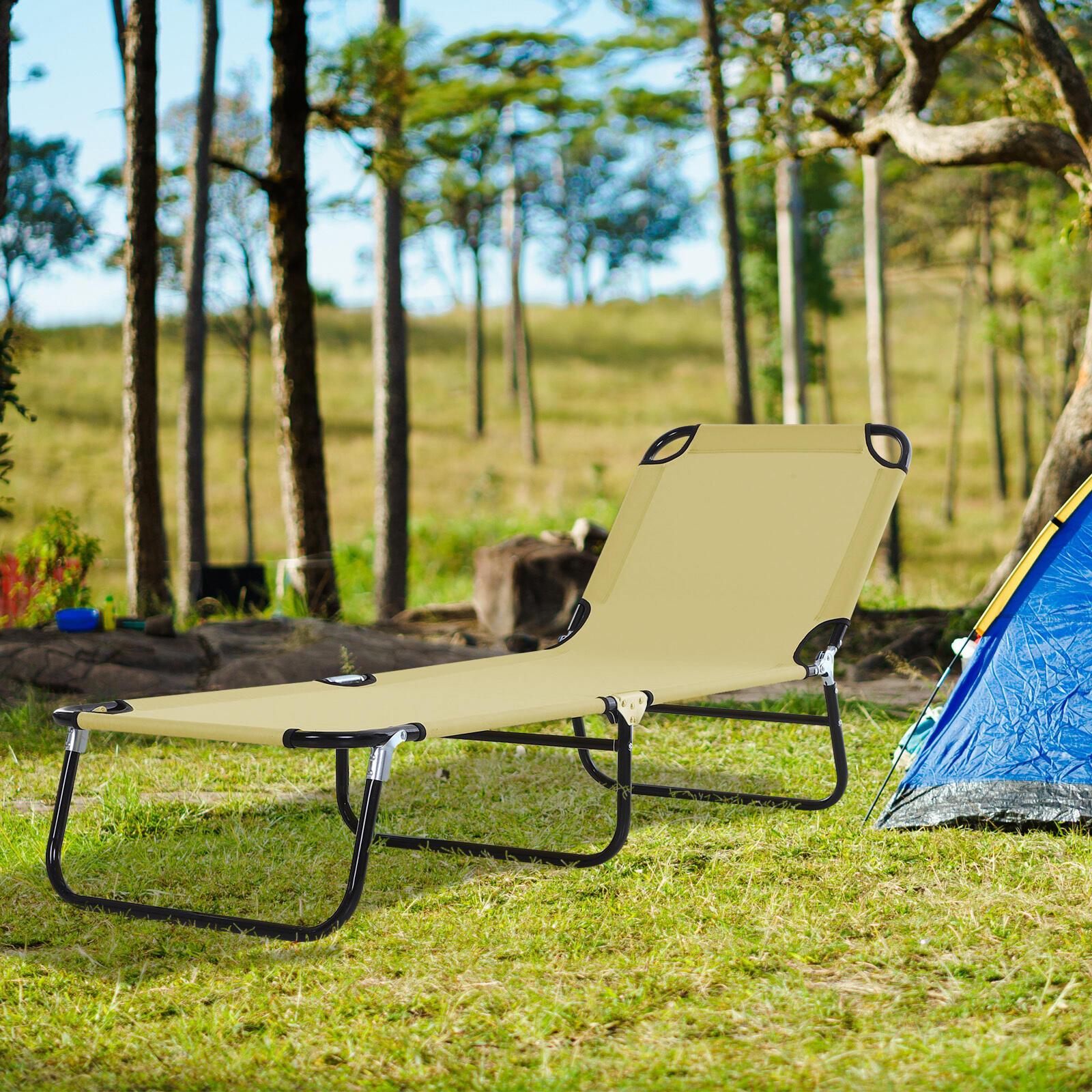Tumbona Plegable Outsunny 188x56x28 cm Beige 2/7