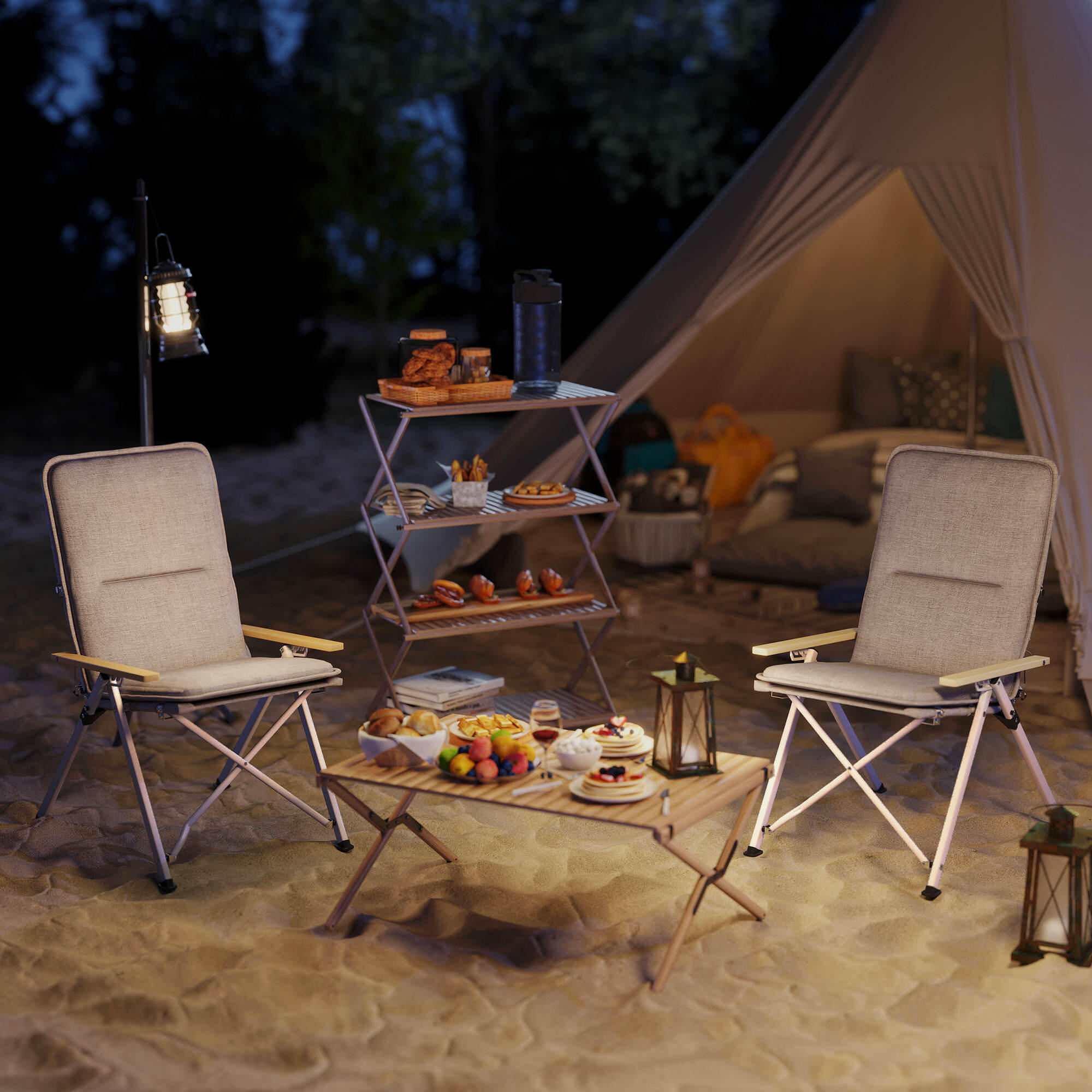 Sillas de Camping Outsunny 59x67x96 cm Gris Claro 2/7