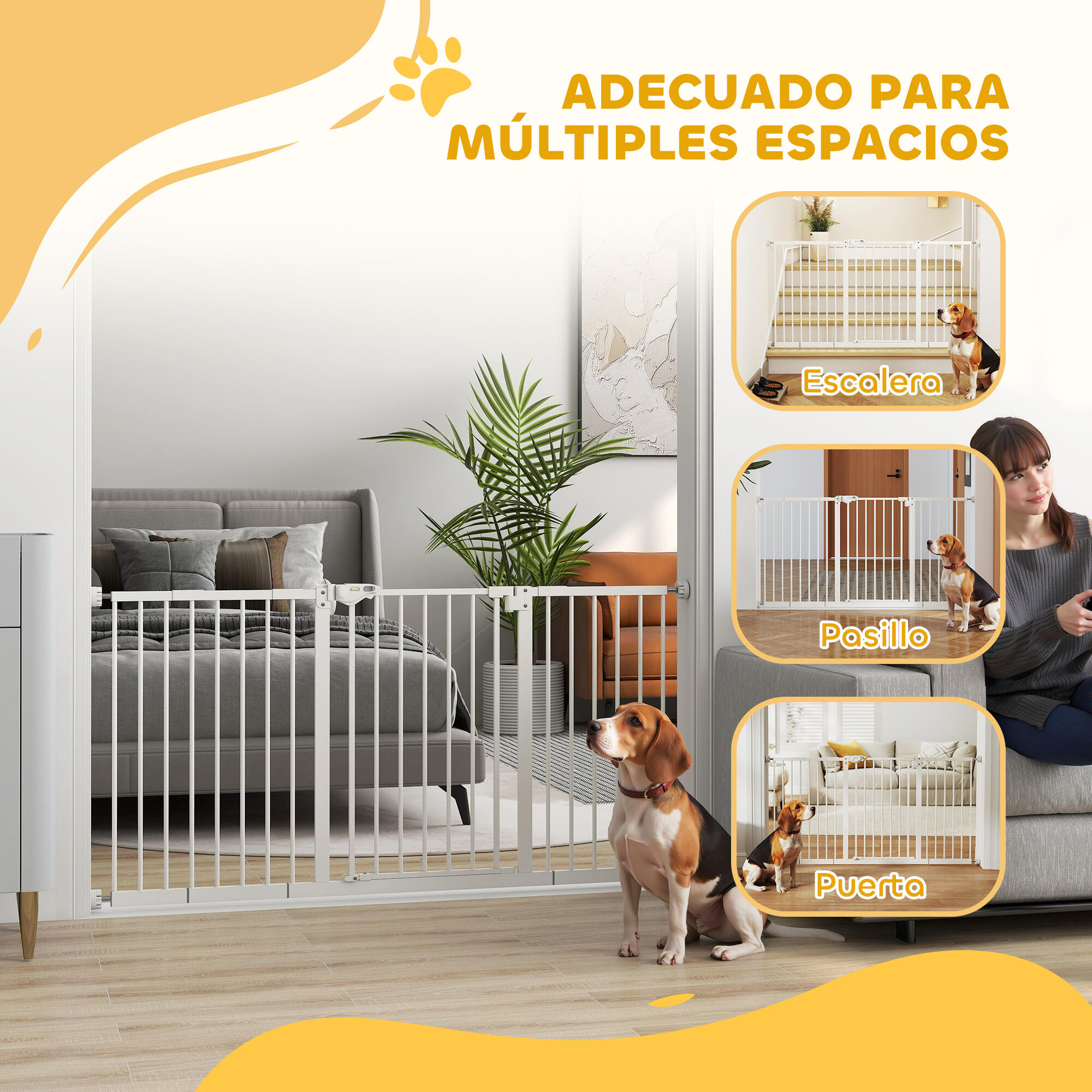Barreira de Segurança para Cães PawHut 147,5 x 76,2 cm Branca 4/7