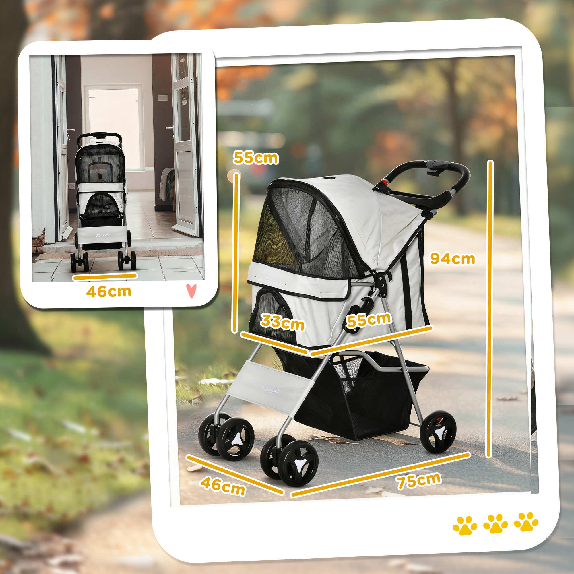 Carrinho para Animais de Estimação PawHut 75x46x94 cm Cinza claro 3/7