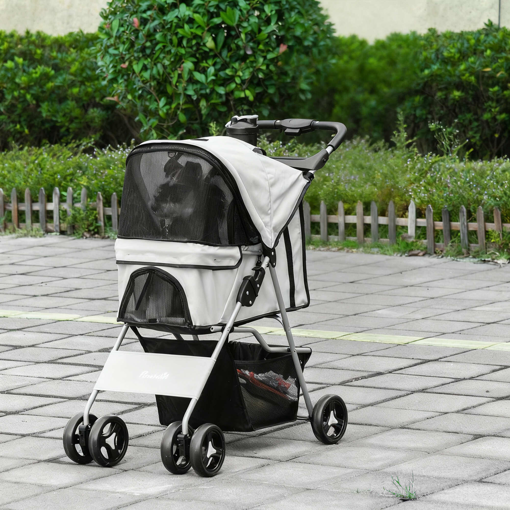 Carrinho para Animais de Estimação PawHut 75x46x94 cm Cinza claro 2/7