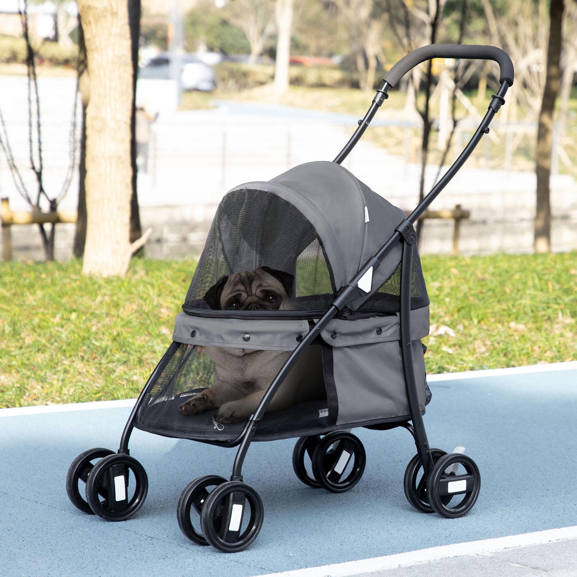 Cochecito para mascotas plegable con ventanas PawHut 82x47x97 cm gris 2/7